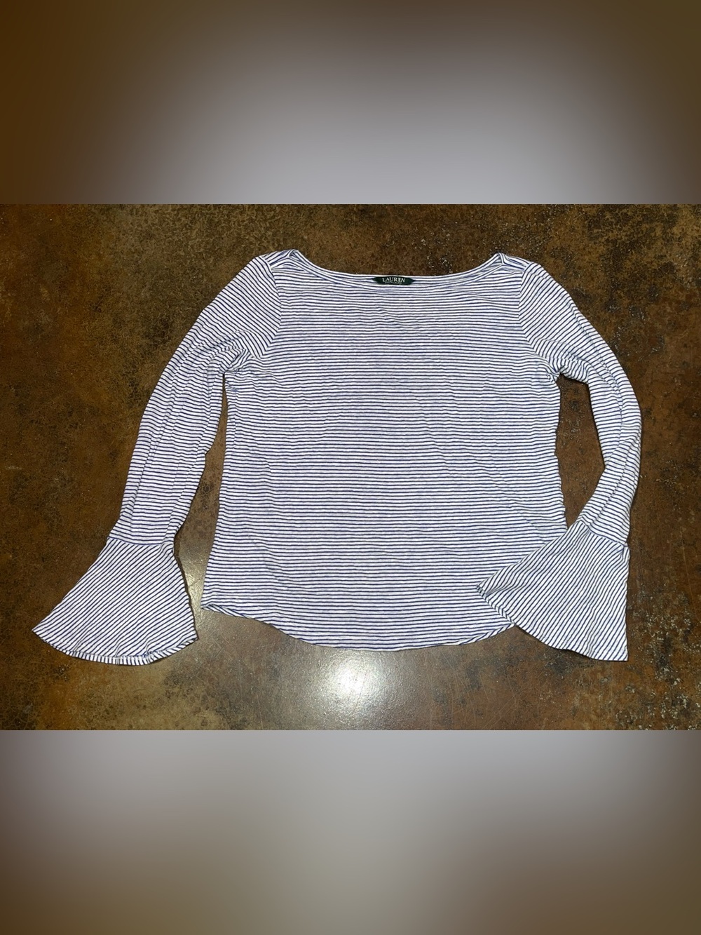 Lauren Ralph Lauren White and Navy Striped Long-Sleeve Top